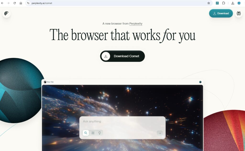 Cum să descarci și să folosești Comet de la Perplexity — browserul AI disponibil pentru toată lumea Comet este browserul AI creat de Perplexity, acum gratuit pentru toți. Include căutare inteligentă, asistent vocal, Spații colaborative și protecție a datelor.